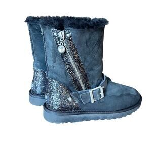 UGG Australia Blaise Moto Glitter Zipper Black Suede Boots Size 8 Sherpa